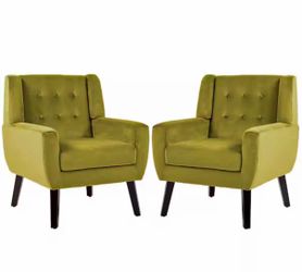 Mid-Century Modern Button Green Velvet Accent Arm Chair (set of 2)