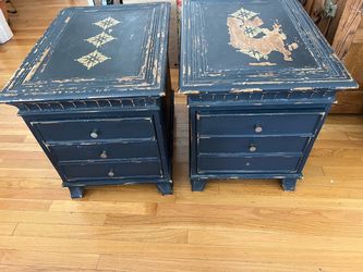 Pair of vintage Navy Blue 3-Drawer Nightstands