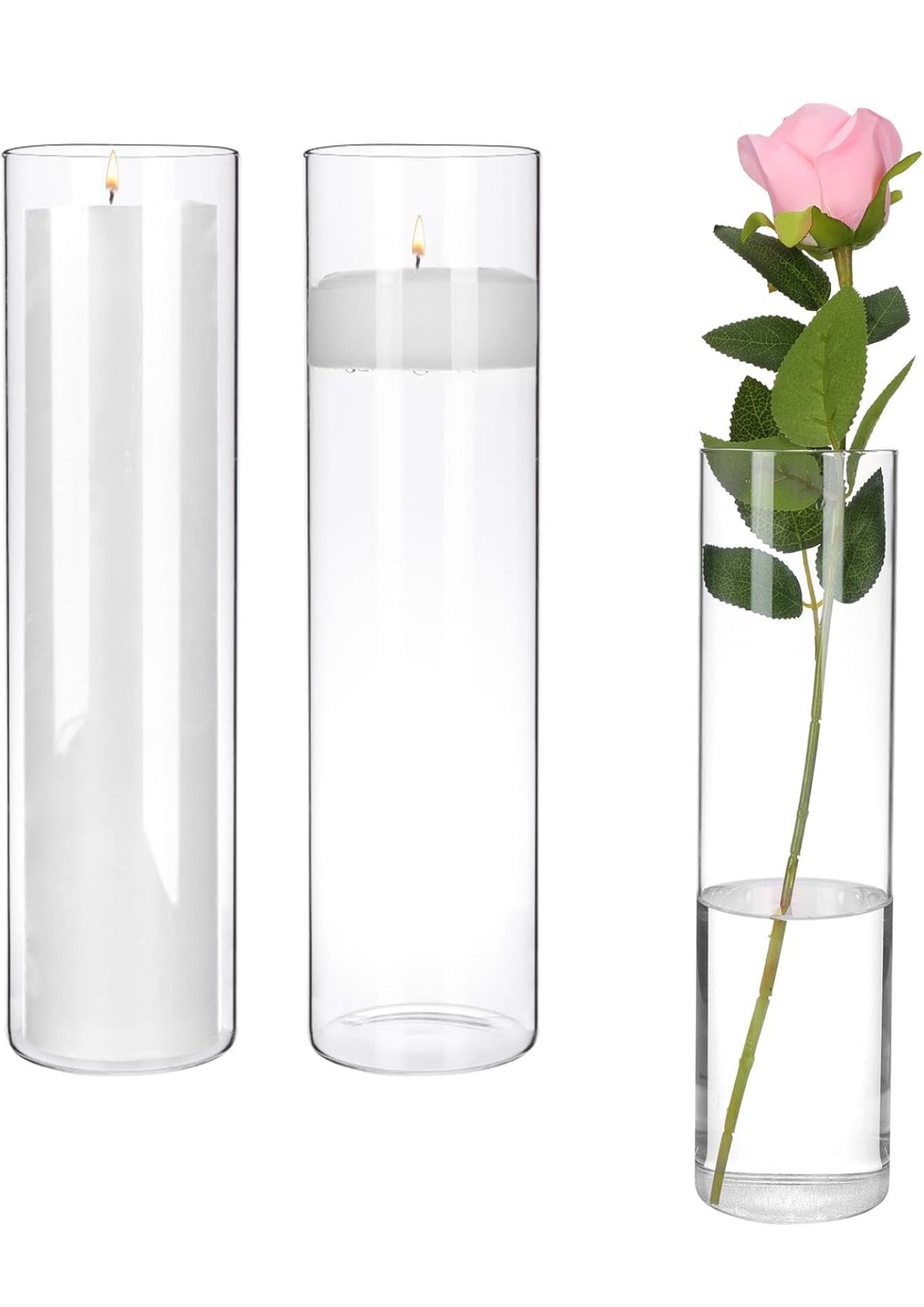 6 Pieces Glass Cylinder Vase Hurricane Candle Holder for Centerpieces 12 Inch Clear Vases