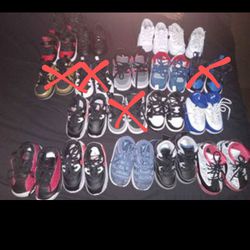 Baby Shoes Size 5 In The Front Two Middle Rows Or Size 4 Back Row Black And Red Size 3 Both White Pair Of Size 2