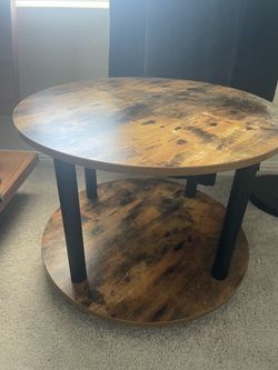 Round Two-Tier Rustic Coffee Table