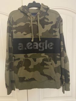 American Eagle Men’s Size Medium Camo Pullover Hoodie & a.eagle Logo; 100% Cotton