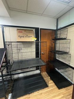 Dog Cage, Two Door Wire Dog Crate, Heavy Duty Portable Dog Cage