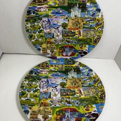 Disney Parks Exclusive 2015 Magic Kingdom Map Melamine 11” Plates Set of 2