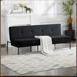 63"Futon Sofa Bed,Upholstered With Polyester Fabric Convertible Sofa Couch For Living Room,Office(Black)