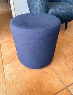 Article Round Pouf Ottoman - Navy Blue Upholstered Footstool - Like New