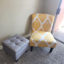 Comfy White And Yellow Chair Without Arm Rest Plus Footrest