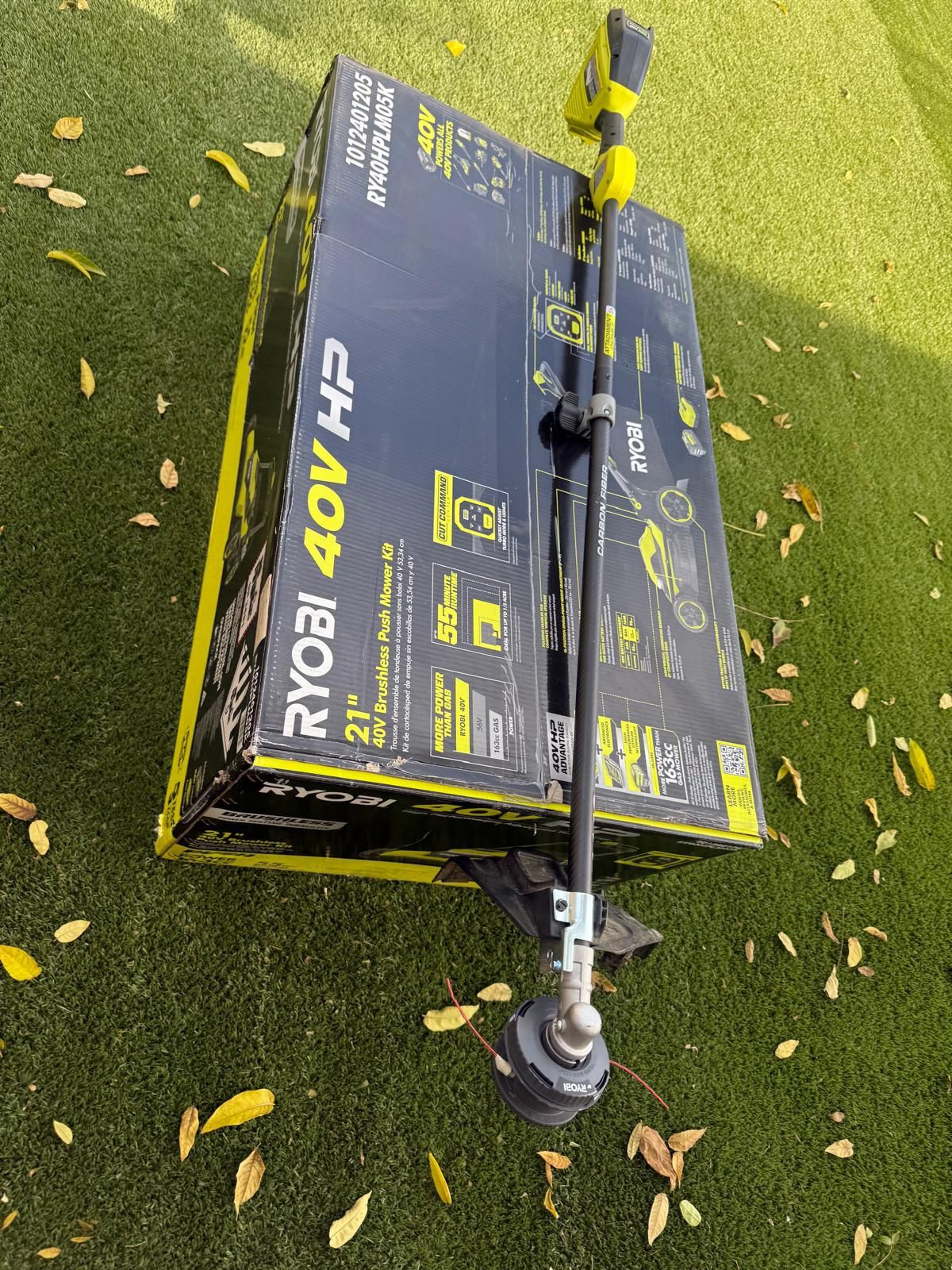 40V HP Brushless 21 in. Cordless Battery Walk Behind Push Lawn Mower with 8.0 Ah Battery and Charger+straight shaft trimmer