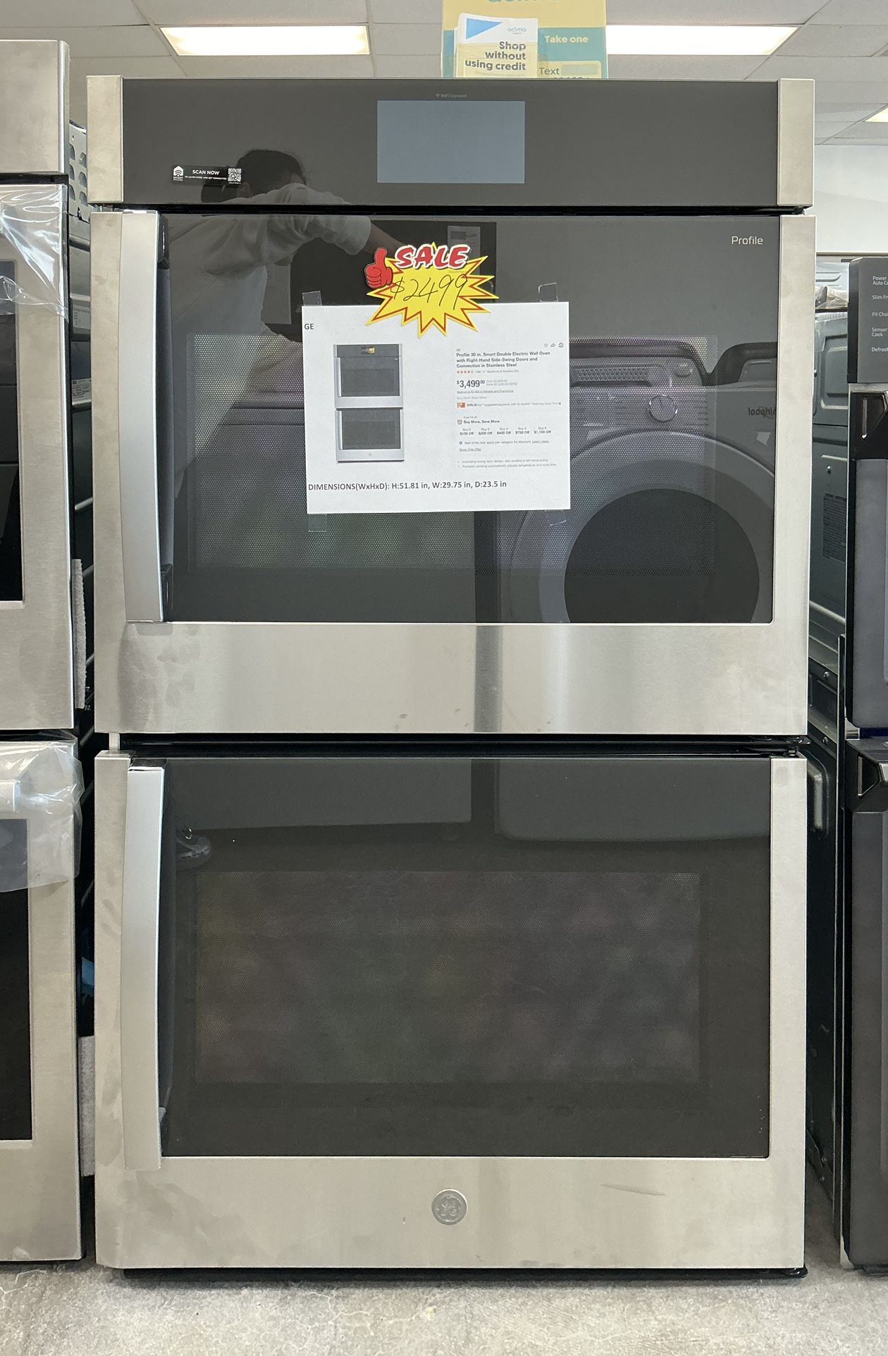 GE Profile 30 inch Double Electric Wall Oven w/Right-Hand Side-Swing Doors & Convection