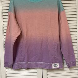 Hollister Womens Tie Dye Colorblock Green, Orange, Purple Sweatshirt - XS - VGUC