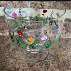 Flower Painted Glass Fruit Bowl