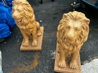 Pair Of Cement LION Statues- Good Condition 36”H