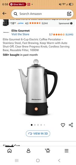 Elite Gourmet 6-Cup Electric Coffee PercolatorElite Gourmet 6-Cup Electric Coffee Percolator – Stainless Steel