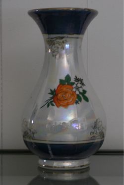1970's Blue and Iridescent Flower Vase