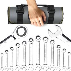 12 Pieces Ratcheting Wrench Set Mirror Finish,Metric 8-19 Mm, 72-Point, For Car Repair and Household Equipment Repair,Ratchet Wrenches Set with Portab
