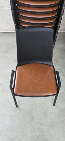 Stackable Chairs with Brown Faux Leather Seat