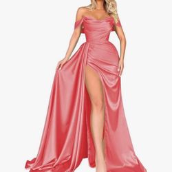 Women's mermaid prom dresses with slit long satin dress off the shoulder pleated formal evening gowns