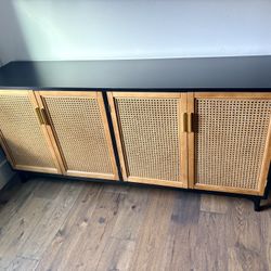 63" Modern Cane Door Buffet Cabinet 