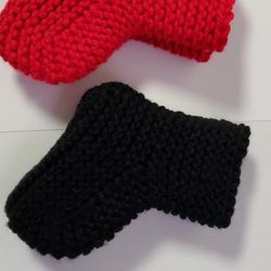 Baby Socks Hand Knitting  Foot Warmers Size  0  -9month Color Red Or Black 