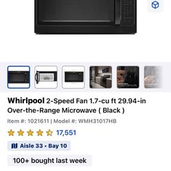 Whirlpool Over The Range Microwave