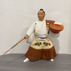 Vintage Japanese Warrior Figurine – Handcrafted Clay Doll (Hakata Ningyo Style)