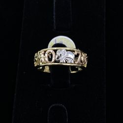 $600 Three Tone White Yellow And Rose Gold Lucky Figures Ring