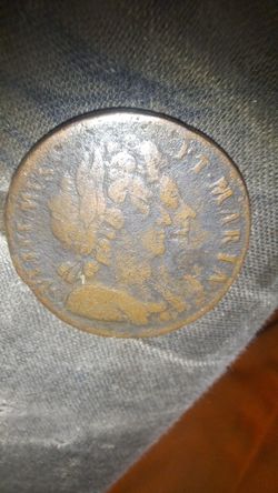 1694 Coin Britainia William II 1/2 Penny. Very Old Antique