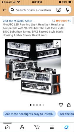 M-AUTO LED Running Light Headlight Headlamp Compatible with 94-99 Chevrolet C/K 1 3500 Suburban Tahoe, 8PCS Factory Style Black Housing Amber 