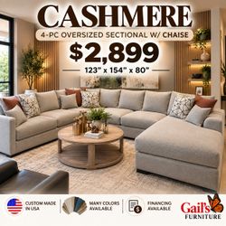 CASHMERE 4-PC OVERSIZED CUSTOM SECTIONAL W/CHAISE