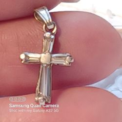 Vtg.sterling Silver Cz " Cross" Pendant