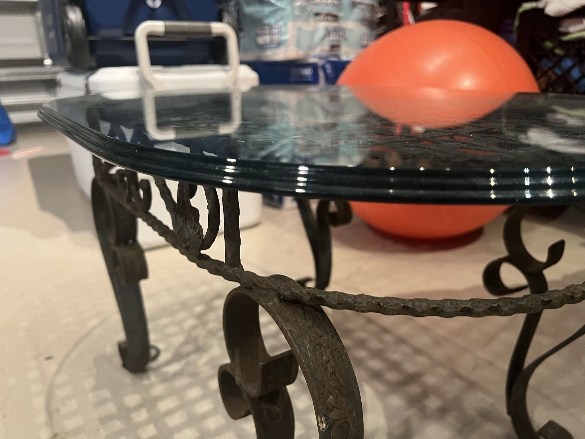 Metal End Table With Beveled Tempered Glass  Top