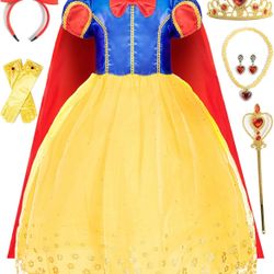 Snow White Disney Princess Kids Cosplay Costume w/Accessories, Size 6-7 *NEW*