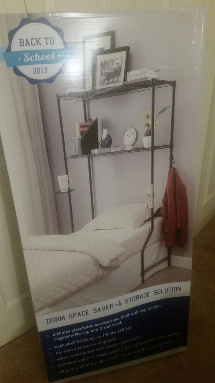 Dorm Space Saver, NEW IN BOX, Over Bed Shelves Storage Solution