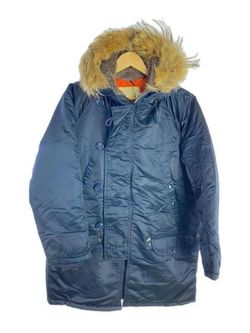 Navy Blue Parka with Fur-Trim Hood