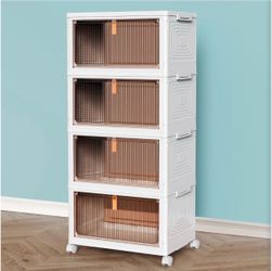 4 Tier Plastic Storage Bins with Lid 23QT - Stackable Storage Organizers with Wheels, Plastic Storage Cabinet Organization and Storage for Living Room