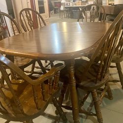 Sturdy Kitchen Table and 6 Chairs (two Arm Chairs)