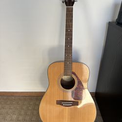 Yamaha GigMaker Standard Acoustic Guitar w/ Gig Bag, Tuner, Strap, CAHAYA Guitar Stand Wooden Floor Thicken Plywood X-Frame Style - Natural