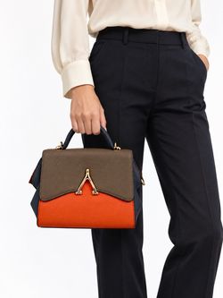 Genuine Leather Colorblock Handbag
