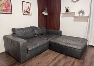 Black Genuine Leather Cloud Sectional - Free Delivery