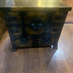 Beautiful Vintage Oriental  Wooden Accent Table:23x24x17” Bottom Storage With 2 Drawers
