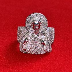Big  1” 925 Silver Iced Out Moissanite Ring Sz 10 