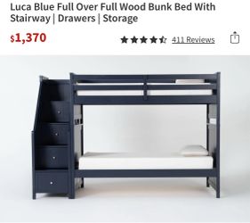 Full Over Full Wood Bunk Bed With Stairway | Drawers | Storage & 6 Drawer Dresser