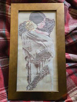 Spanish Lady Cross Stitch Framed in Glass