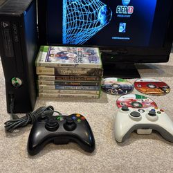 Xbox 360 with 10 Games 2 controllers plus 40+ Downloaded Games FIFA Soccer