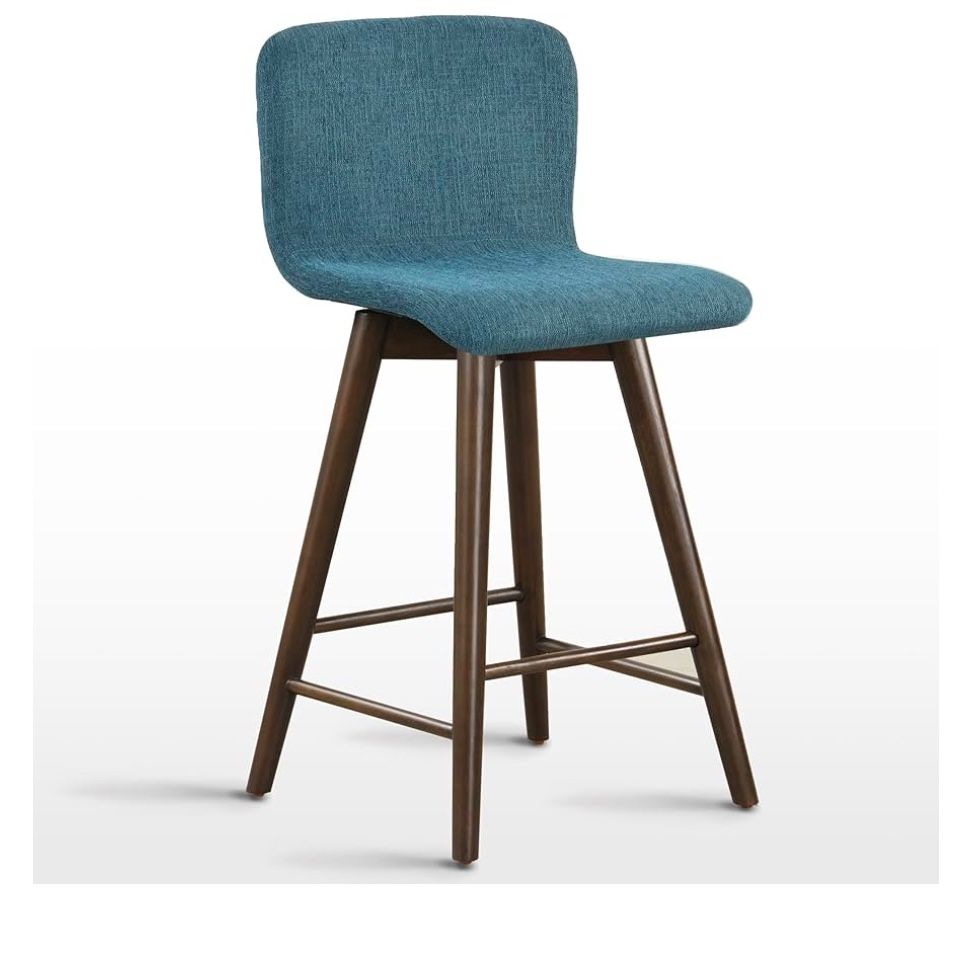 Modern Teal Fabric Counter Stool Brown Legs
