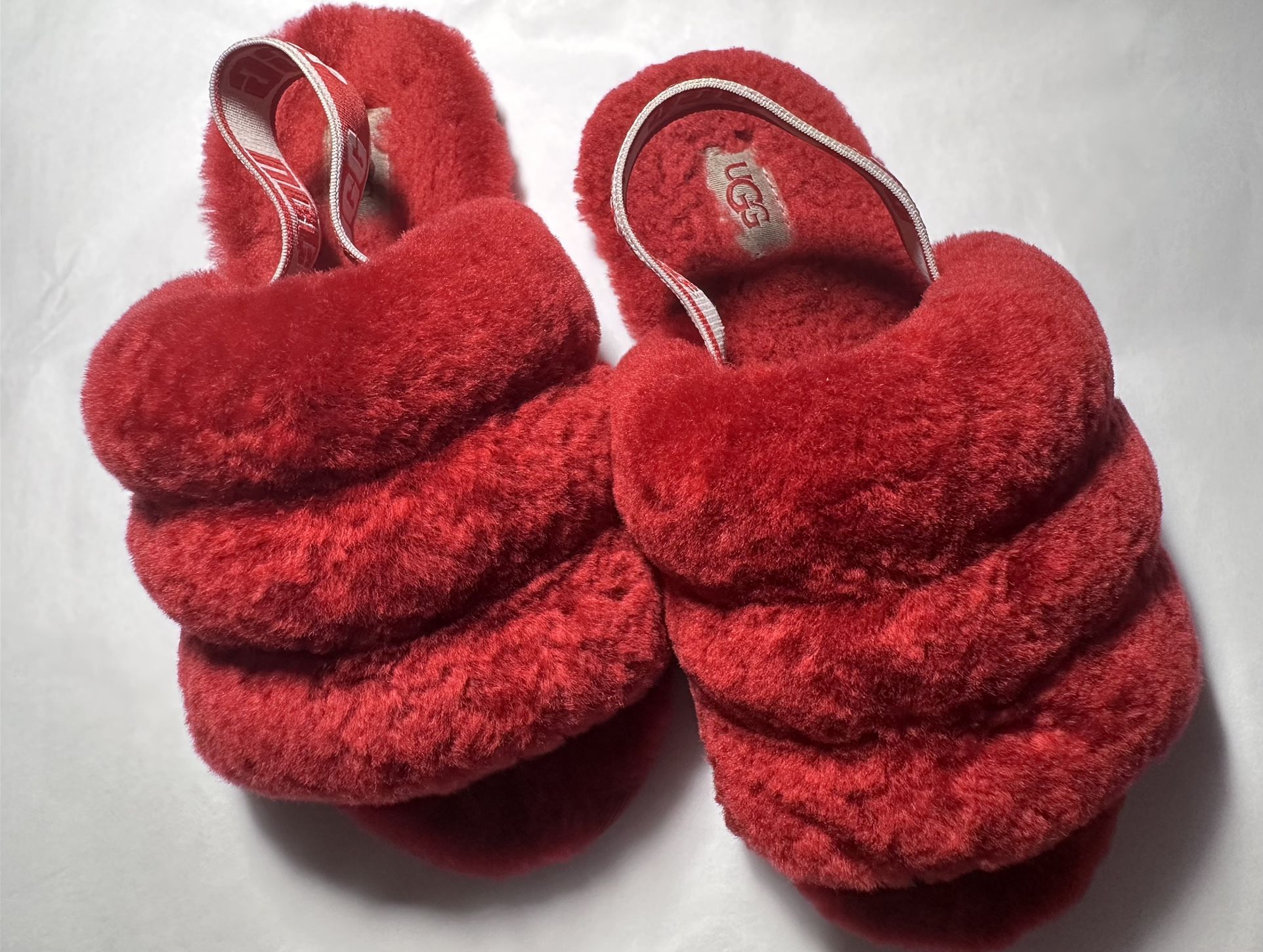 Red UGG Fluff Yeah Slides