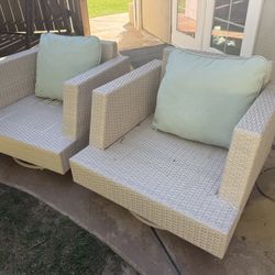2 x Outdoor White Wicker Swivel Chairs 