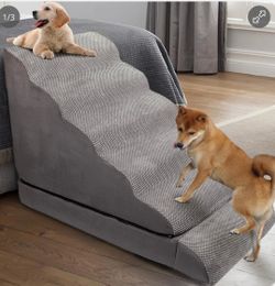 LITAIL Dog Stairs for High Beds 30”-36” Tall 6 Stairs Gray