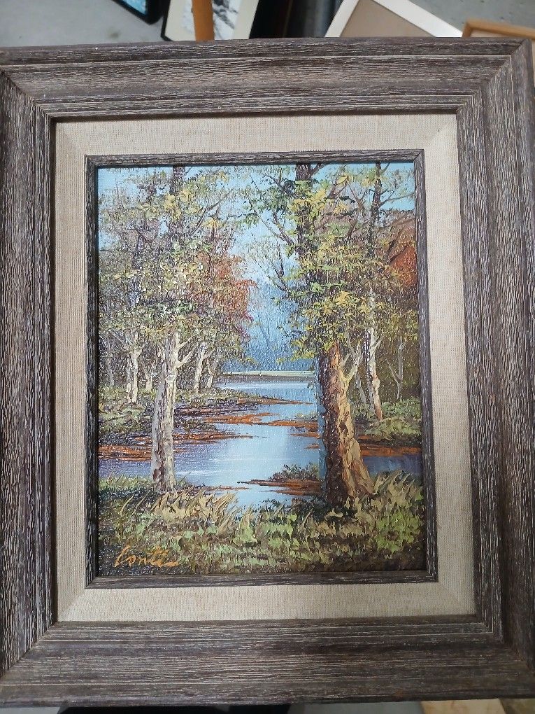 Vintage Oil Painting Landscape By German Artist Luigi Corti, Framed