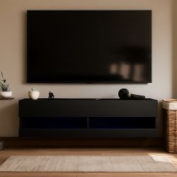 LUCKUP Floating TV Stand Wa Il Mounted TV Shelf With LED